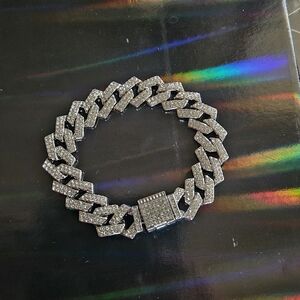 8in Miami cuban link iced out bracelet folding box clasp stainless.